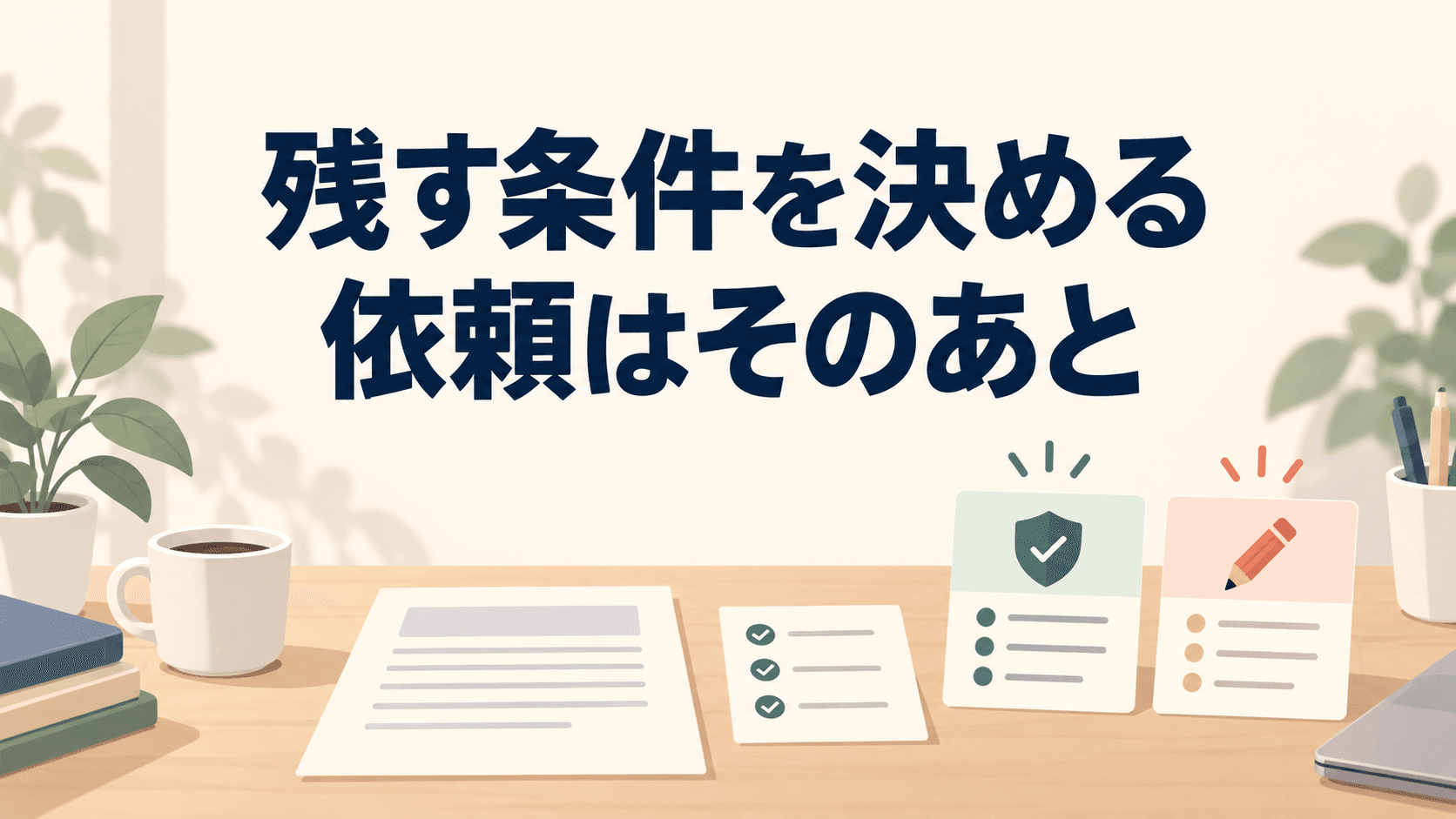 残す条件と調整できる条件を分け、案内文を整える様子を表したイラスト