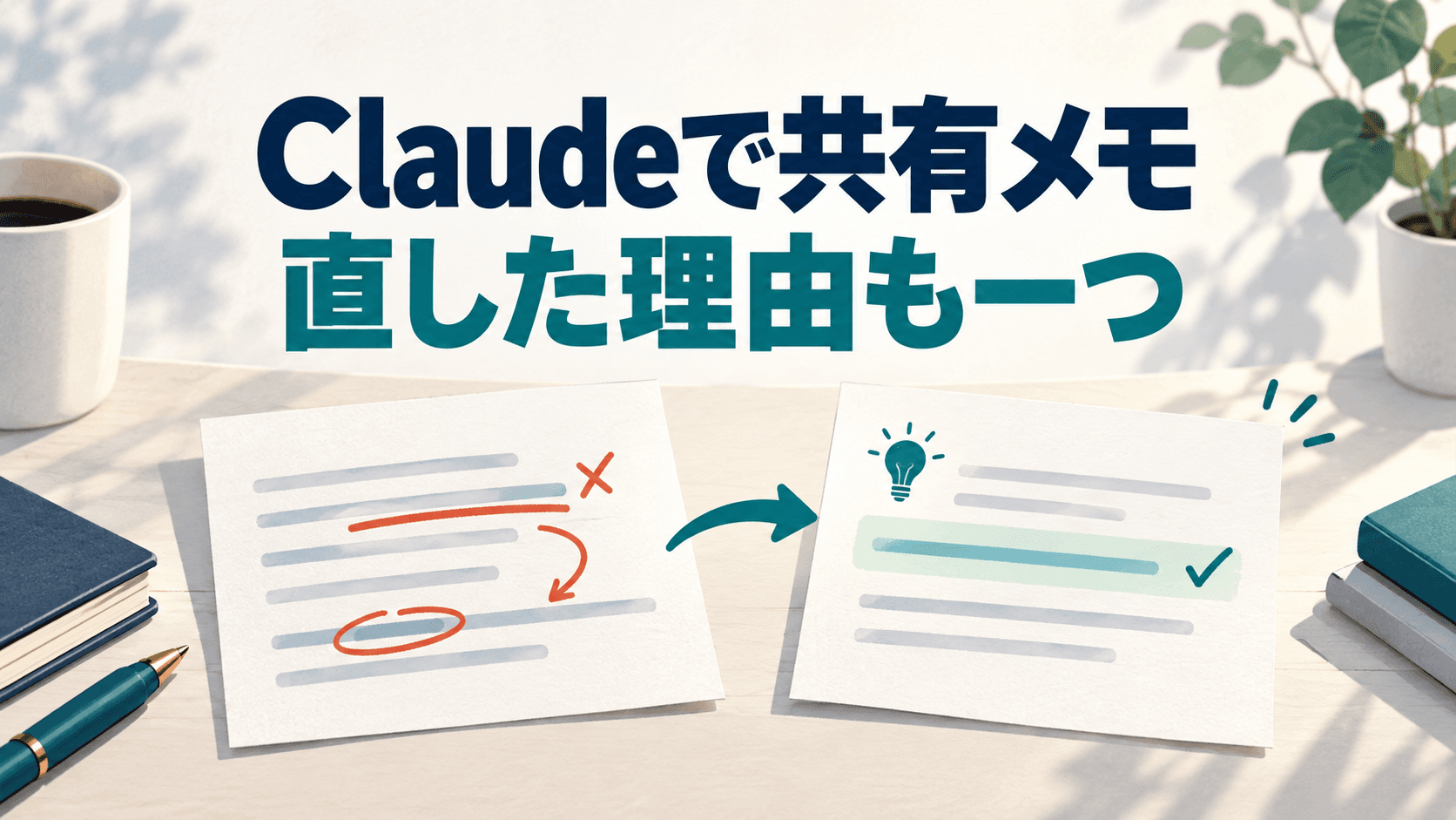 修正前後の依頼と、人が添えた理由を並べた共有メモのイラスト